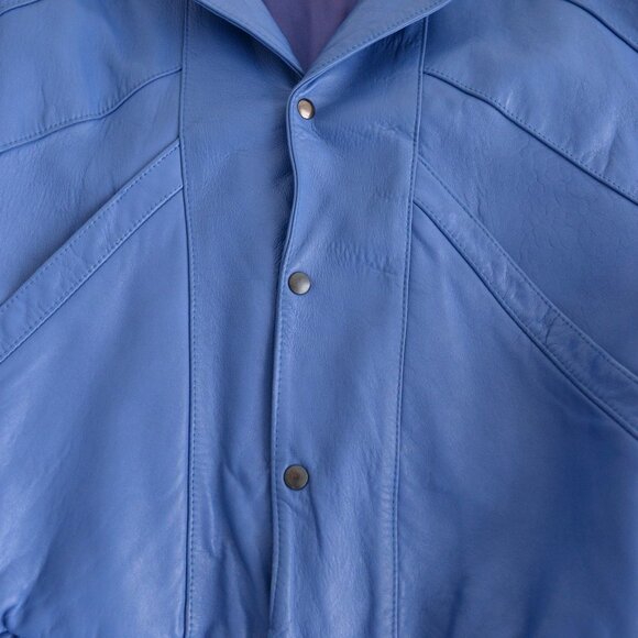 Women's Blue Leather Jacket - Picture 8 of 14